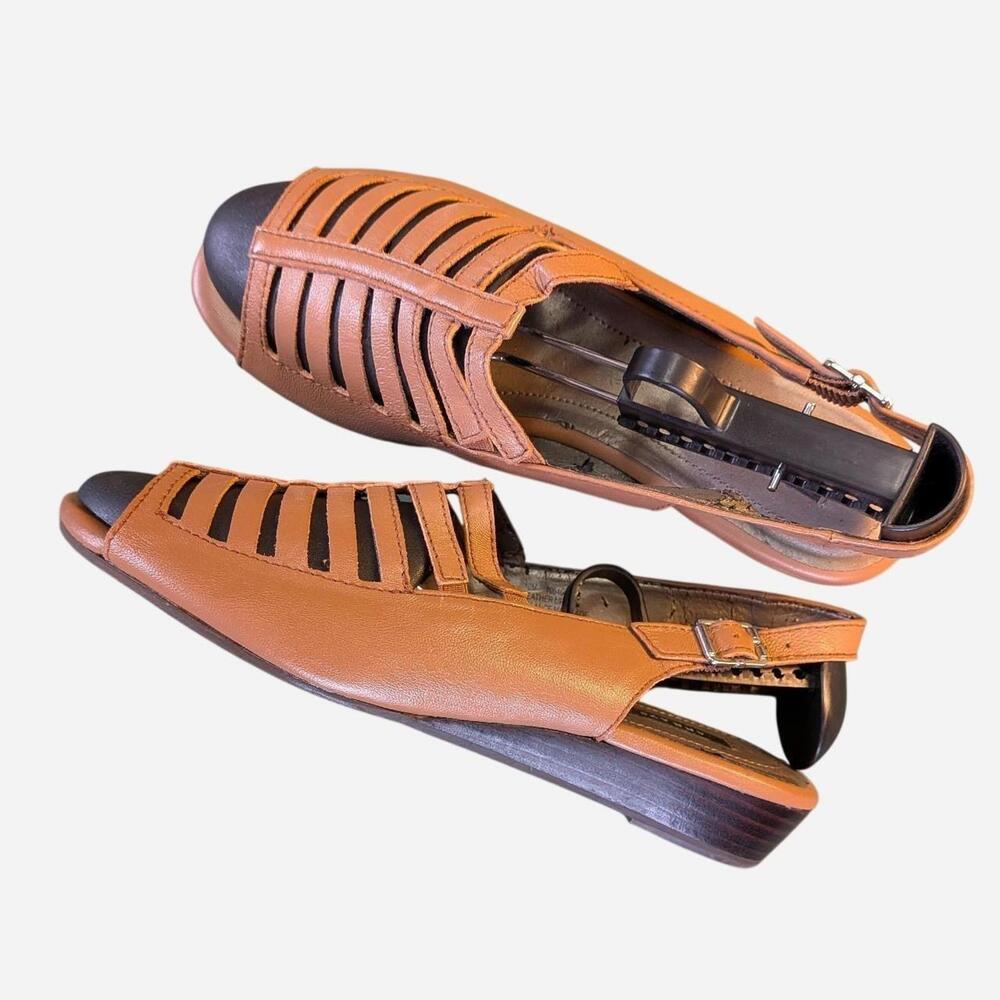 Early 2000s Array Tan Leather Caged Fisherman Sli… - image 1